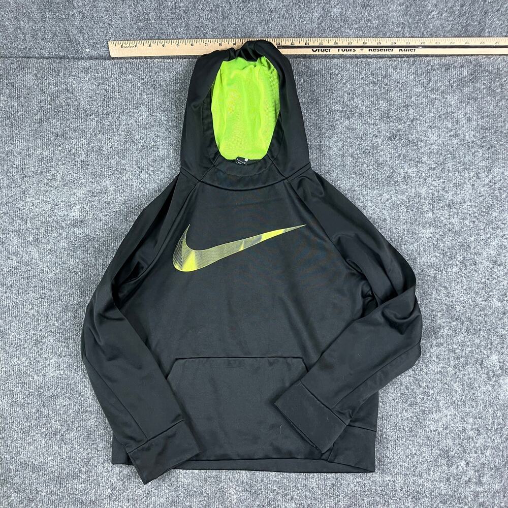 Nike Dri-Fit Hoodie Boys Size L Black Green Pullover Athletic Lightweight Active - Picture 1 of 4